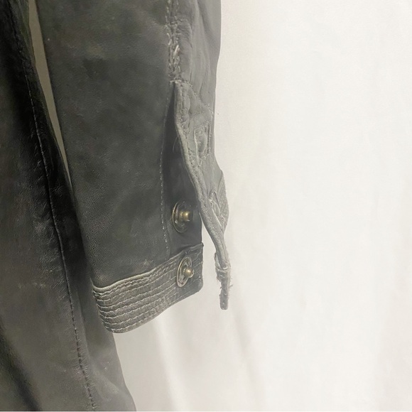 Dick & Jayne Charcoal Gray/Black Genuine Leather Belted Trench Coat - Picture 10 of 11